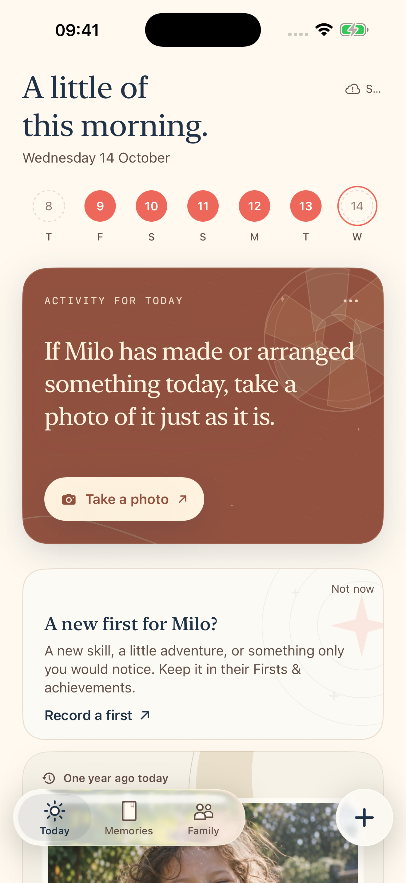 Kins Today with an activity inviting the family to photograph something Milo has made